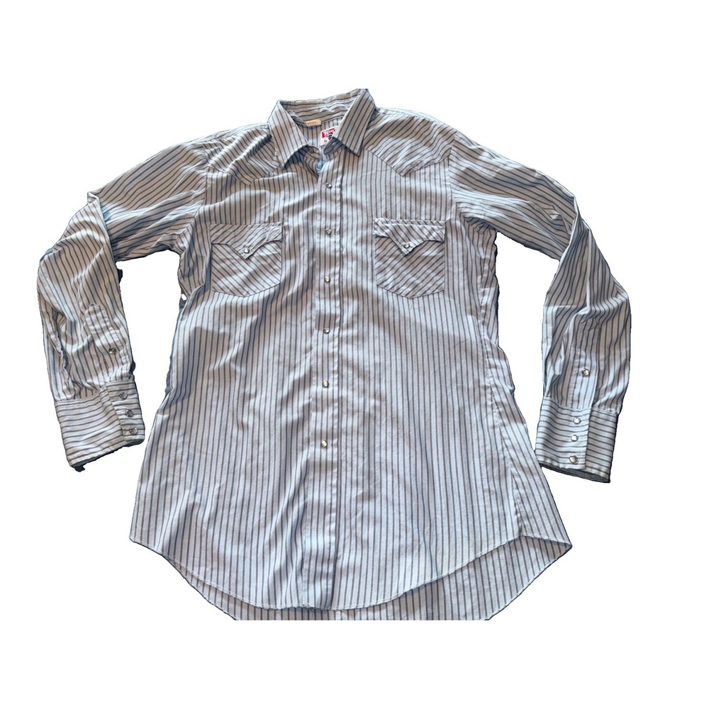 Vintage Tem Tex Blue Mens L Western Pearl Snap Shirt Stripe USA